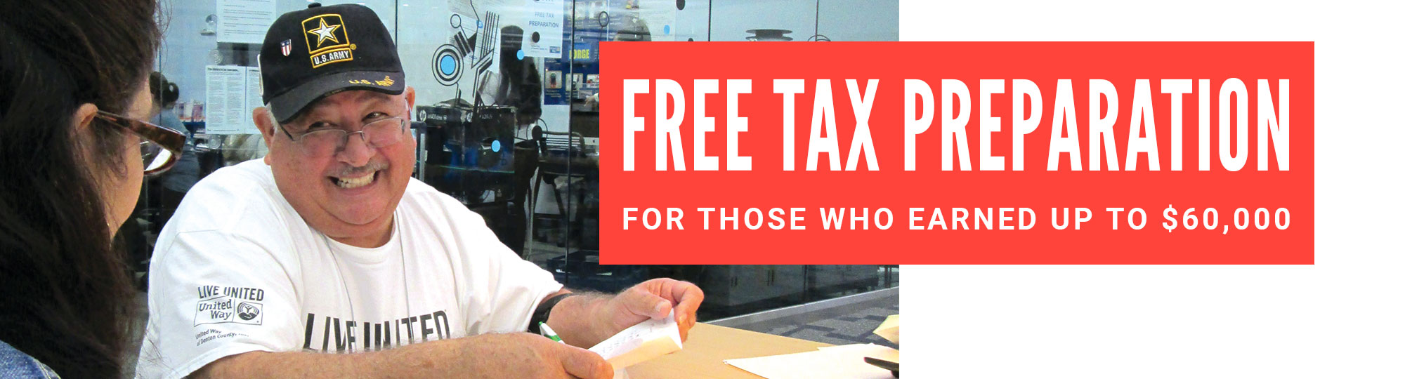 Volunteer helping prepare taxes