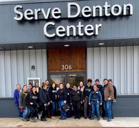 Giving Grace staff & volunteers for PIT Count, in front of Serve Denton Center